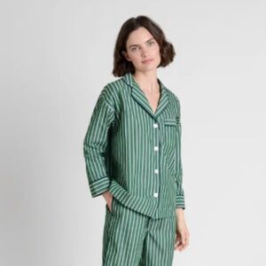 Sleepy Jones Marina Pajama Button Down Long Sleeve Top in Shadow Stripe Medium